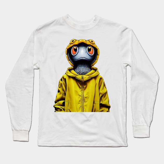 A turtle grey with yellow raincoat Long Sleeve T-Shirt by JequiPrint